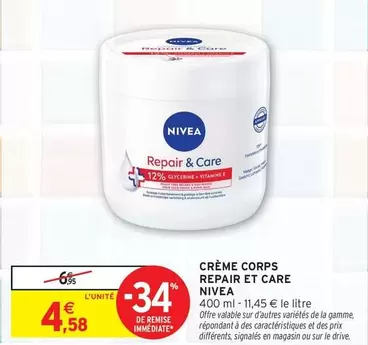 Nivea - Crème Corps Repair Et Care offre à 4,58€ sur Intermarché