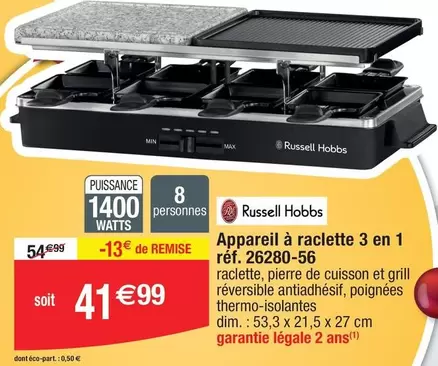 Russell Hobbs - Appareil À Raclette 3 En 1 Réf. 26280-56 offre à 41,99€ sur Migros France