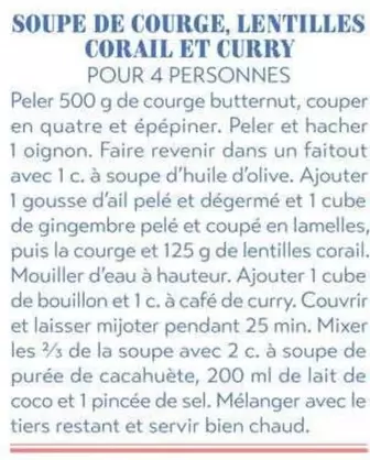 Soupe De Courge, Lentilles Corail Et Curry offre sur Satoriz