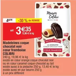 Colibri - Madeleines Coque Chocolat Noir Cœur Framboise offre à 3,35€ sur Migros France