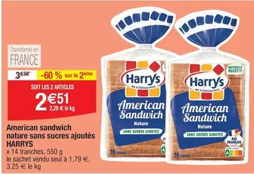 Harry's - American Sandwich Nature Sans Sucres Ajoutés offre à 1,79€ sur Migros France