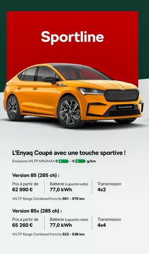 Sportline - L'enyaq Coupé Avec Une Touche Sportive offre à 85€ sur Škoda