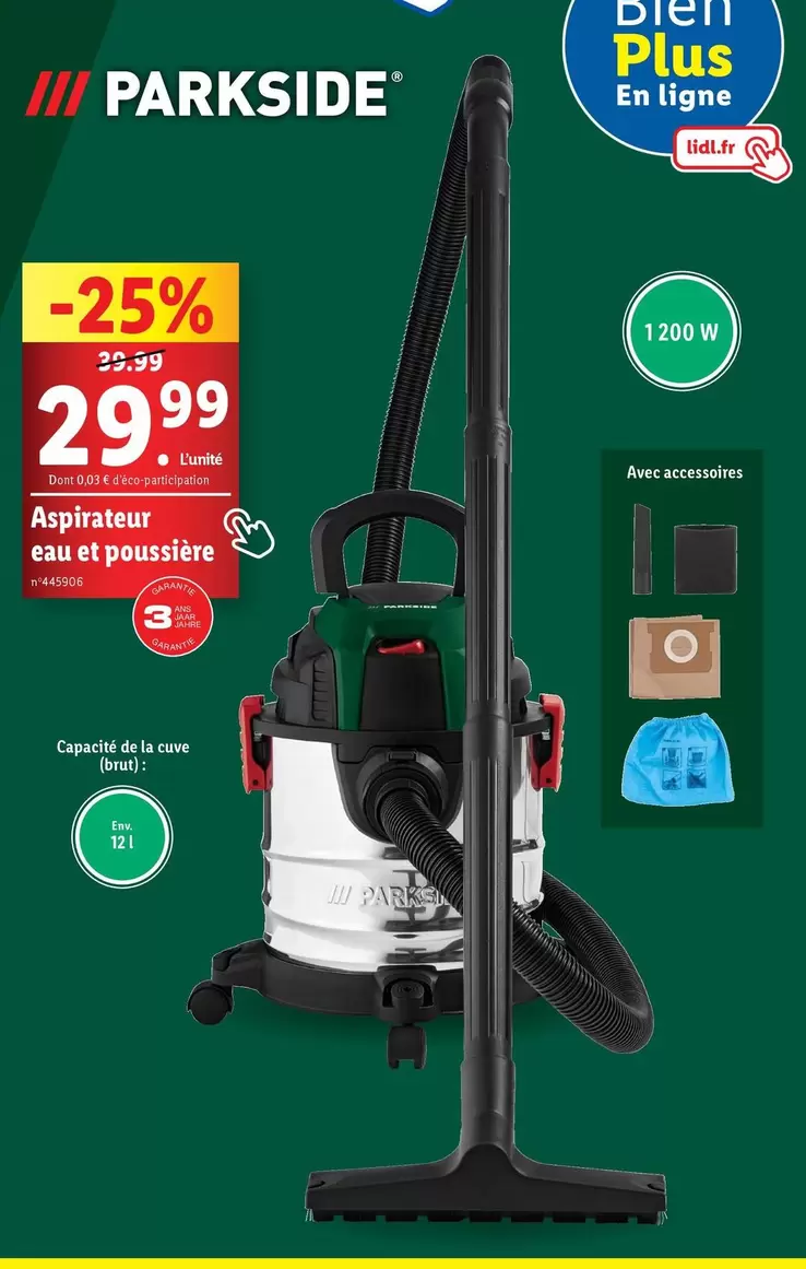 Parkside - Aspirateur Eau Et Poussière  offre à 29,99€ sur Lidl