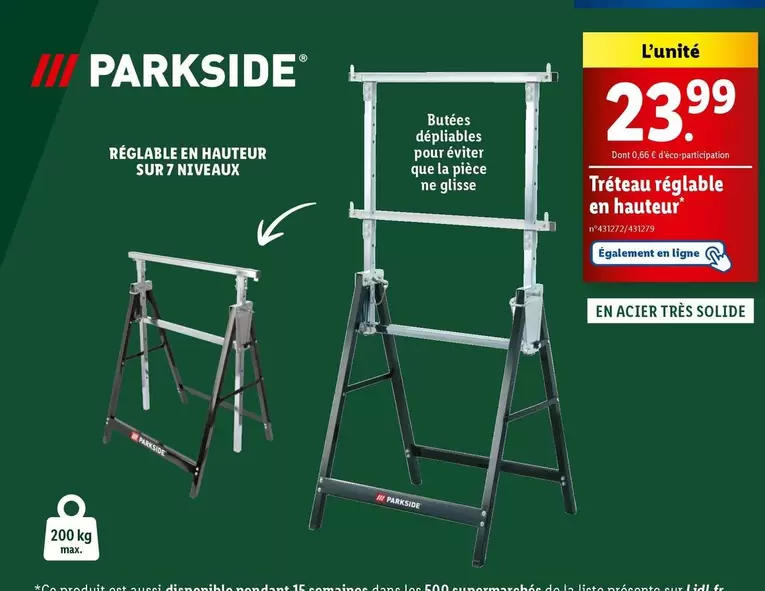 Parkside - Tréteau Réglable En Hauteur offre à 23,99€ sur Lidl