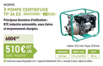 Worms Pompe Centrifuge Tp 36 Ex offre à 510€ sur Loxam