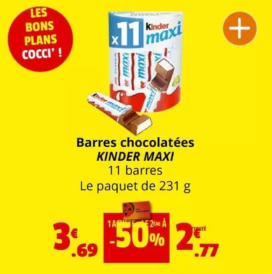 Kinder - Barres Chocolatées Maxi offre à 3,69€ sur Coccimarket