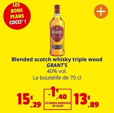 Grant's - Blended Scotch Whisky Triple Wood offre à 15,29€ sur Coccimarket