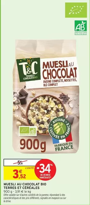 Muesli Au Chocolat Bio Terres Et Céréales - Produit Complet et Naturel