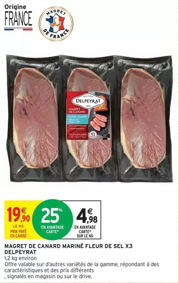 Delpeyrat Magret de Canard Mariné Fleur de Sel - Pack de 3, saveurs authentiques et qualité supérieure