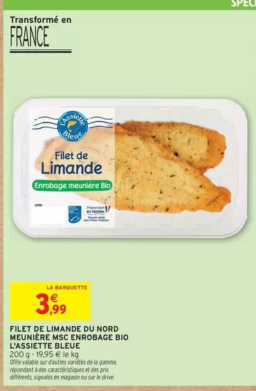 Filet de Limande du Nord Meunière - Enrobage Bio, Promo L'Assiette Bleu