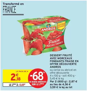 Andros - Offre Découverte de Dessert Fruité à la Fraise avec Morceaux Fondants