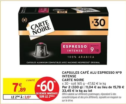 Carte noire - Capsules Café Alu Espresso N°9 Intense : Découvrez l'intensité d'un café exceptionnel en capsules