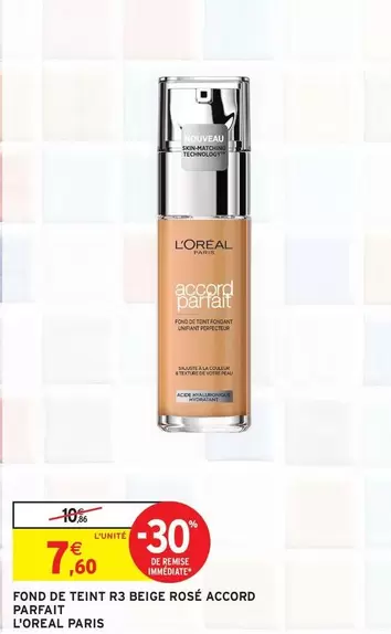 L'Oréal Fond De Teint R3 Beige Rosé - Accord Parfait : Teint Unifié et Éclatant