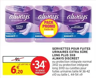 Always - Serviettes Extra Sore Long pour Fuites Urinaires | Plus Discrètes et Confortables