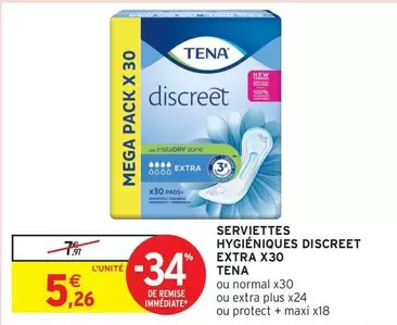 Tena - Serviettes Hygiéniques Discreet Extra X30