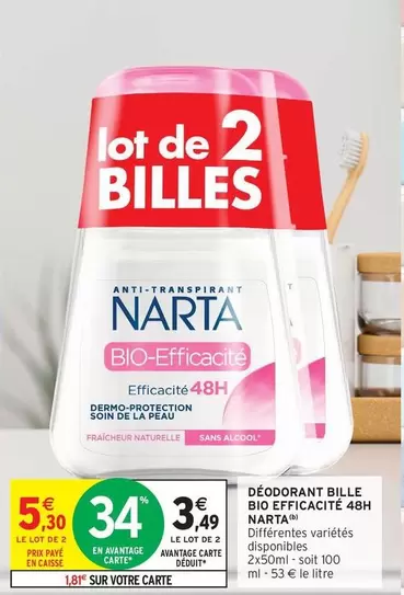 Narta - Déodorant Bille Bio Effiçacité 48h