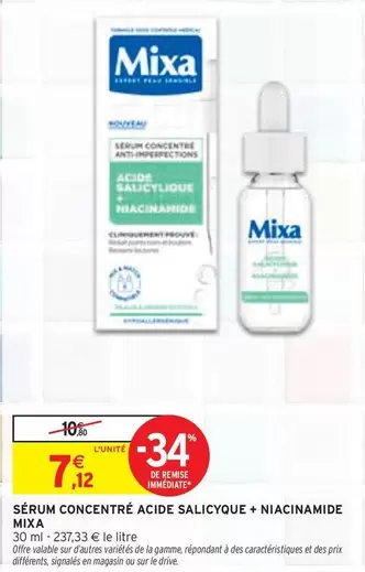 Mixa - Sérum Concentré Acide Salicylique + Niacinamide : Éclat et Pureté de la Peau