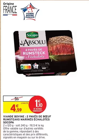 Socopa - 2 Pavés De Bœuf Rumsteak Marinés Échalotes : Viande Bovine Savoureuse en Promotion