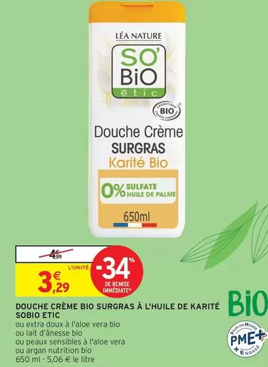 Sobio Etic - Douche Crème Bio Surgras à l'Huile de Karité : Douceur et Hydratation pour Votre Peau