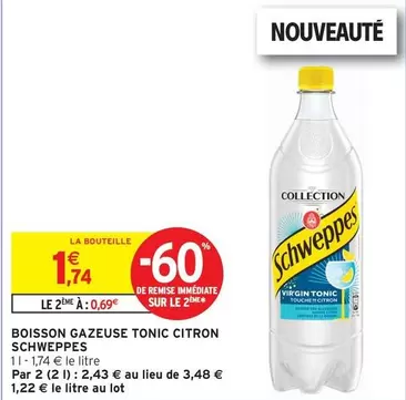 Schweppes - Boisson Gazeuse Tonic Citron offre à 1,74€ sur Intermarché Hyper