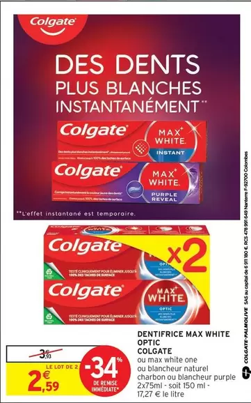 colgate - dentifrice max white optic