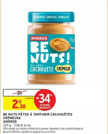 Andros Be Nuts - Pâte à tartiner crémeuse aux cacahuètes