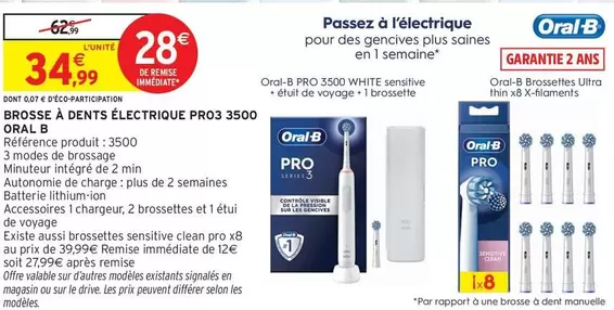 Oral-B - Brosse À Dents Électrique Pro3 3500