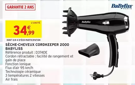 Babyliss - Sèche-cheveux Cordkeeper 2000