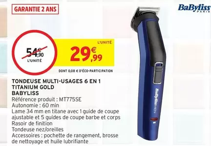 Babyliss Tondeuse Multi-usages 6 En 1 Titanium Gold - Précision et Performance au Rendez-vous