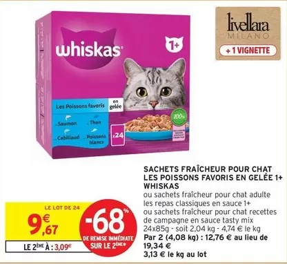 whiskas sachets fraîcheur : poissons favoris en gelée pour chats 1+