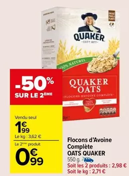 Quaker - Oats  - Flocons D'avoine Complète offre à 1,99€ sur Carrefour Market