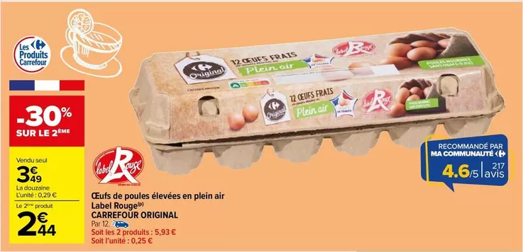 Carrefour - Oeufs De Poules Élevées En Plein Air offre à 3,49€ sur Carrefour Market