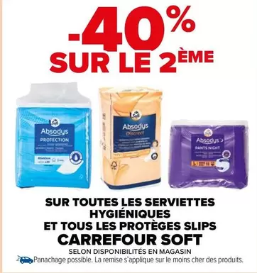 Carrefour - Sur Toutes Les Serviettes Hygiéniques Et Tous Les Protéges Slips Soft offre sur Carrefour Market