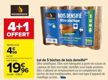 Woodstock - Lot De 5 Bûches De Bois Densifie offre à 4,99€ sur Carrefour Market