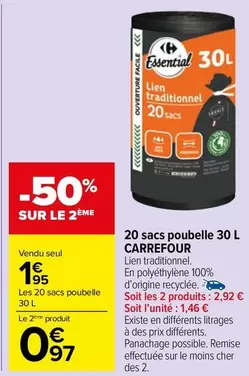 Carrefour - 20 sacs poubelle 30 L offre à 1,95€ sur Carrefour Market