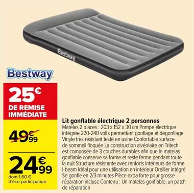 Bestway - Lit Gonflable Électrique 2 Personnes offre à 24,99€ sur Carrefour Market