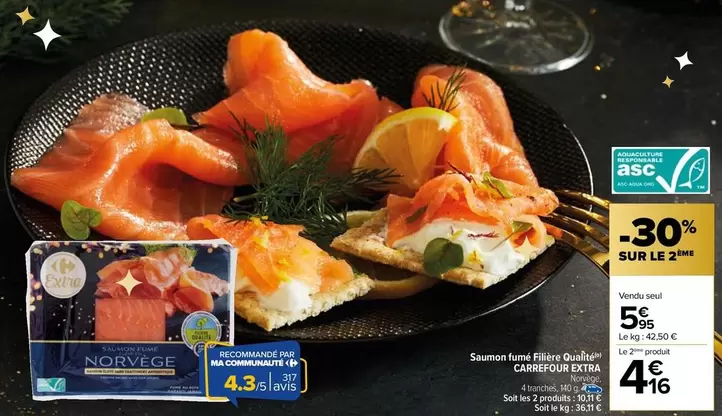 Carrefour - Saumon Fumé Filière Qualité Extra offre à 5,95€ sur Carrefour