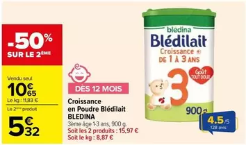 Blédina - Croissance En Poudre Blédilait offre à 10,65€ sur Carrefour