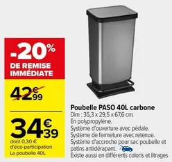 Paso - Poubelle  40L Carbone offre à 34,39€ sur Carrefour