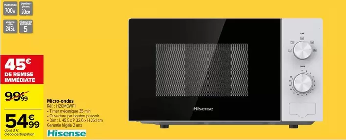 Hisense - Micro-ondes offre à 54,99€ sur Carrefour