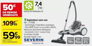 Severin - Aspirateur Sans Sac offre à 59,99€ sur Carrefour Drive