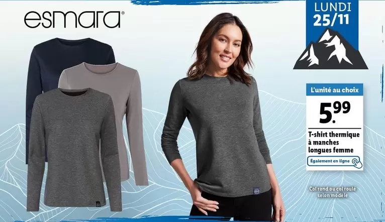 Esmara - T-shirt Thermique À Manches Longues Farmme offre à 5,99€ sur Lidl