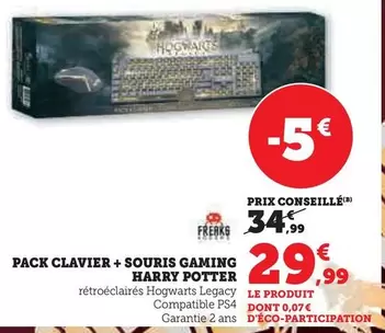 Frerkg - Pack Clavier + Souris Gaming Harry Potter offre à 29,99€ sur Hyper U