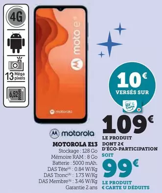 Motorola - E13 offre à 109€ sur Hyper U