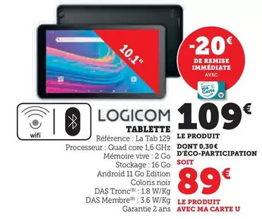 Logicom - Tablette offre à 109€ sur Hyper U