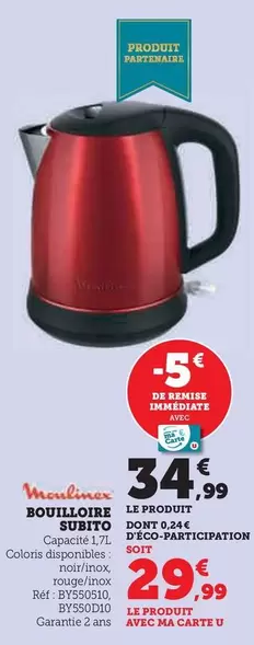 Moulinex - Bouilloire Subito  offre à 34,99€ sur Hyper U