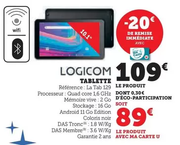 Logicom - Tablette offre à 109€ sur Hyper U