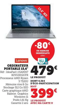 Lenovo - Ordinateur Portable 15,6" offre à 479€ sur Hyper U