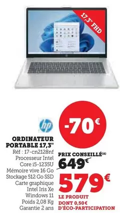 HP - Ordinateur Portable 17,3" offre à 579€ sur Hyper U