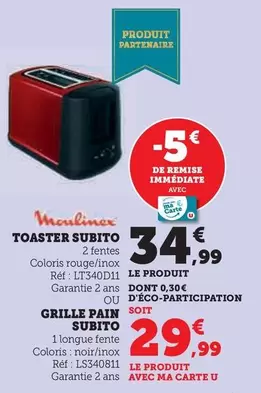 Moulinex - Toaster Subito offre à 34,99€ sur Hyper U